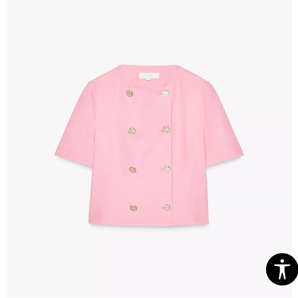 Short Sleeve Double-breasted Blazer. Pink color. Size Medium - Picture 7 of 10